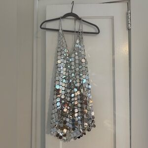 12th Tribe Silver Sequin Halter Sundress